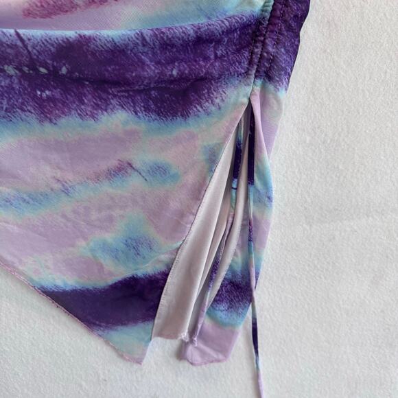 Blanc Clothing Tie Dye Asymmetrical Bodycon Mini Dress Purple Blue Pink Y2K S - Picture 5 of 8